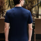 Men's Navy Blue Waffle Knit V-Notch Neck T-Shirt