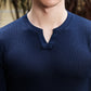 Men's Navy Blue Waffle Knit V-Notch Neck T-Shirt