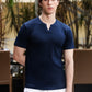 Men's Navy Blue Waffle Knit V-Notch Neck T-Shirt