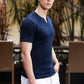 Men's Navy Blue Waffle Knit V-Notch Neck T-Shirt