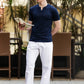 Men's Navy Blue Waffle Knit V-Notch Neck T-Shirt