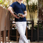 Men's Navy Blue Waffle Knit V-Notch Neck T-Shirt