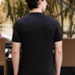 Men's Black Textured V-Neck T-Shirt
