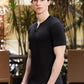 Men's Black Textured V-Neck T-Shirt
