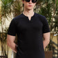 Men's Black Textured V-Neck T-Shirt