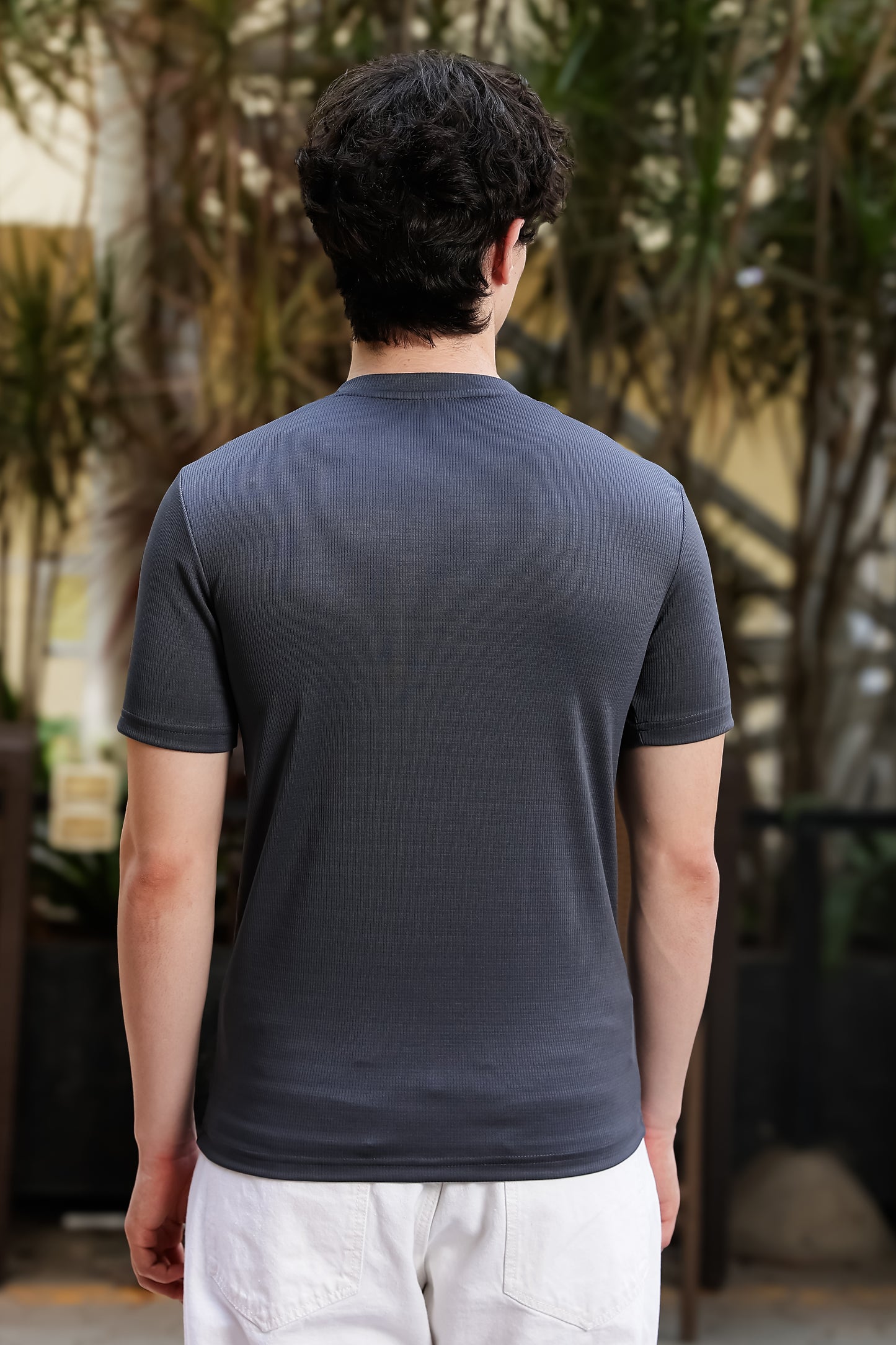 Men's Grey Waffle Knit V-Notch Neck T-Shirt