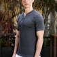 Men's Grey Waffle Knit V-Notch Neck T-Shirt