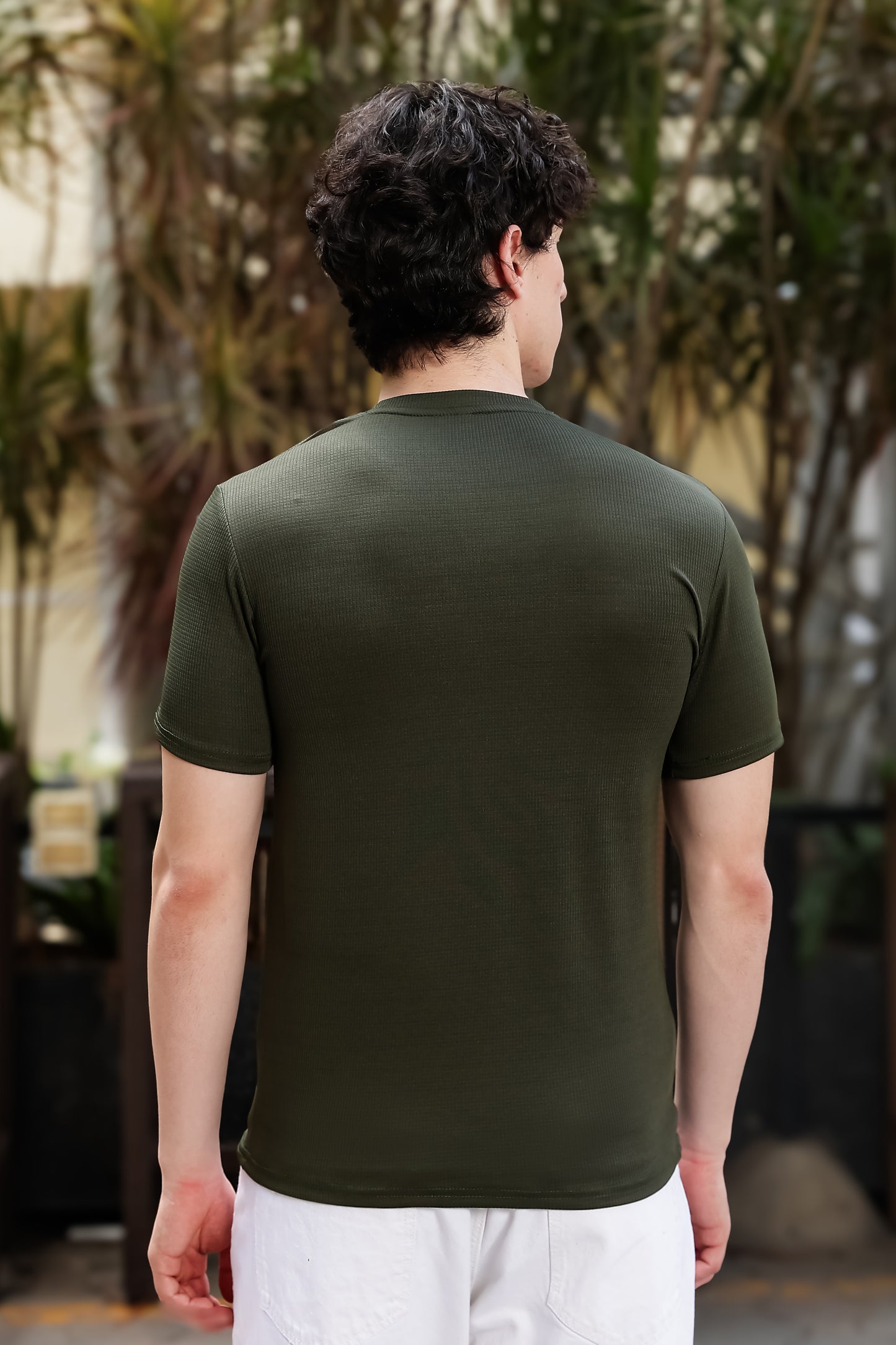 Men's Olive Green Textured T-Shirt