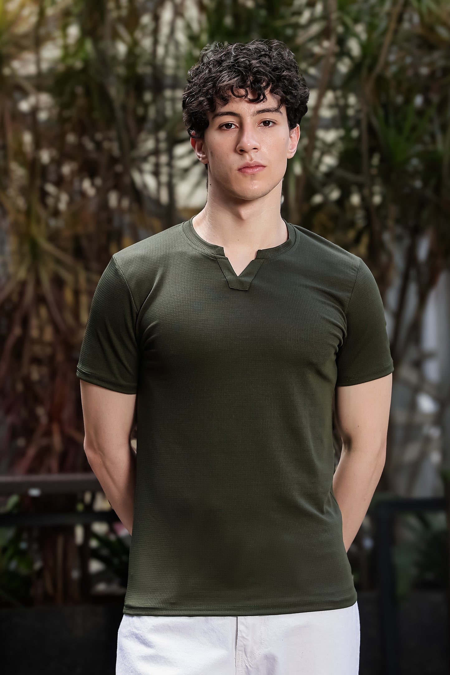 Men's Olive Green Textured T-Shirt