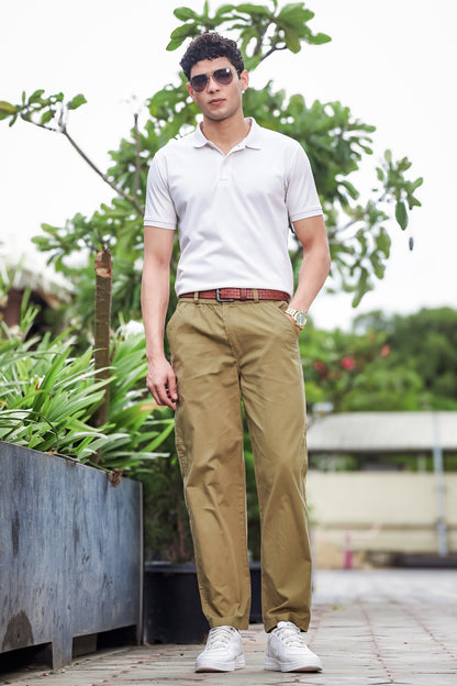 Men's Khaki Casual Trousers – Relaxed Straight Fit Cotton Pants