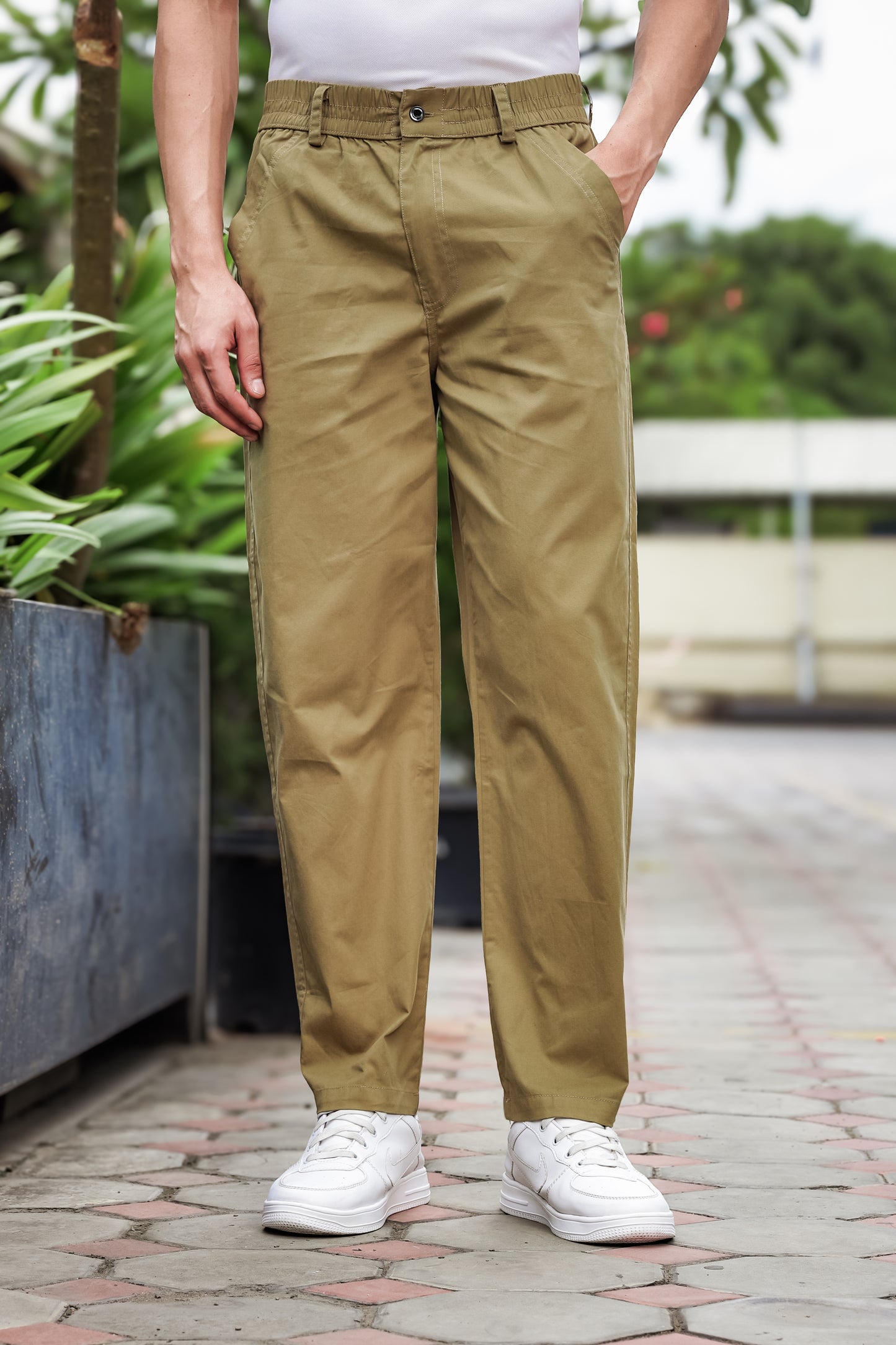 Men's Khaki Casual Trousers – Relaxed Straight Fit Cotton Pants