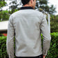 Men's Light Grey Full Sleeve Zip-Up Jacket Shirt – Black Contrast Collar