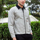 Men's Light Grey Full Sleeve Zip-Up Jacket Shirt – Black Contrast Collar