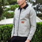 Men's Light Grey Full Sleeve Zip-Up Jacket Shirt – Black Contrast Collar