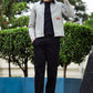 Men's Light Grey Full Sleeve Zip-Up Jacket Shirt – Black Contrast Collar