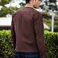Men's Brown Full Sleeve Zip-Up Jacket Shirt – Contrast Khaki Collar