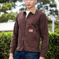 Men's Brown Full Sleeve Zip-Up Jacket Shirt – Contrast Khaki Collar