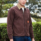 Men's Brown Full Sleeve Zip-Up Jacket Shirt – Contrast Khaki Collar