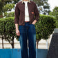 Men's Brown Full Sleeve Zip-Up Jacket Shirt – Contrast Khaki Collar