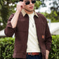 Men's Brown Full Sleeve Zip-Up Jacket Shirt – Contrast Khaki Collar