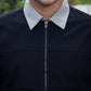 Men's Black Full Sleeve Zip-Up Jacket Shirt – Contrast Grey Collar