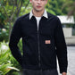 Men's Brown Full Sleeve Zip-Up Jacket Shirt – Contrast Khaki Collar