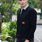 Men's Black Full Sleeve Zip-Up Jacket Shirt – Contrast Grey Collar
