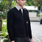 Men's Black Full Sleeve Zip-Up Jacket Shirt – Contrast Grey Collar
