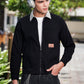 Men's Black Full Sleeve Zip-Up Jacket Shirt – Contrast Grey Collar