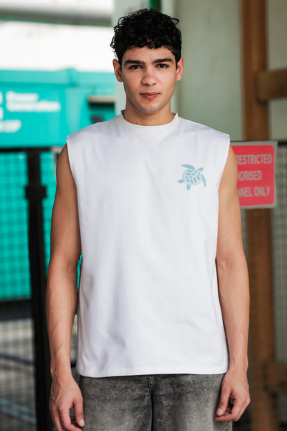 Men's White Sleeveless Graphic T-Shirt