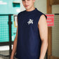 Men's Navy Blue Sleeveless Turtle Graphic T-Shirt