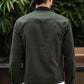 Men's Green Full Sleeve Zip-Up Jacket Shirt – Black Contrast Collar