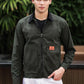 Men's Black Full Sleeve Zip-Up Jacket Shirt – Contrast Grey Collar