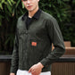 Men's Green Full Sleeve Zip-Up Jacket Shirt – Black Contrast Collar