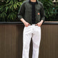 Men's Green Full Sleeve Zip-Up Jacket Shirt – Black Contrast Collar