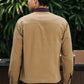 Men's Khaki Full Sleeve Zip-Up Jacket Shirt – Contrast Collar