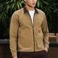 Men's Khaki Full Sleeve Zip-Up Jacket Shirt – Contrast Collar