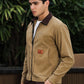 Men's Khaki Full Sleeve Zip-Up Jacket Shirt – Contrast Collar