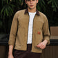 Men's Khaki Full Sleeve Zip-Up Jacket Shirt – Contrast Collar