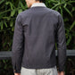 Men's Dark Grey Full Sleeve Zip-Up Jacket Shirt – Light Grey Contrast Collar