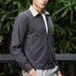 Men's Dark Grey Full Sleeve Zip-Up Jacket Shirt – Light Grey Contrast Collar