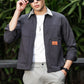 Men's Dark Grey Full Sleeve Zip-Up Jacket Shirt – Light Grey Contrast Collar
