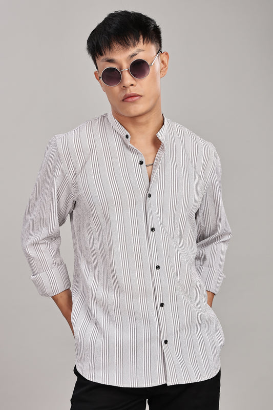 Men's Trendy Long Sleeve Striped Shirt(Grey)