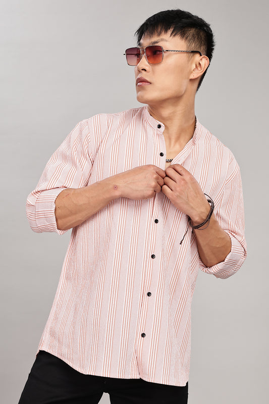 Men's Trendy Long Sleeve Striped Shirt(ORANGE)