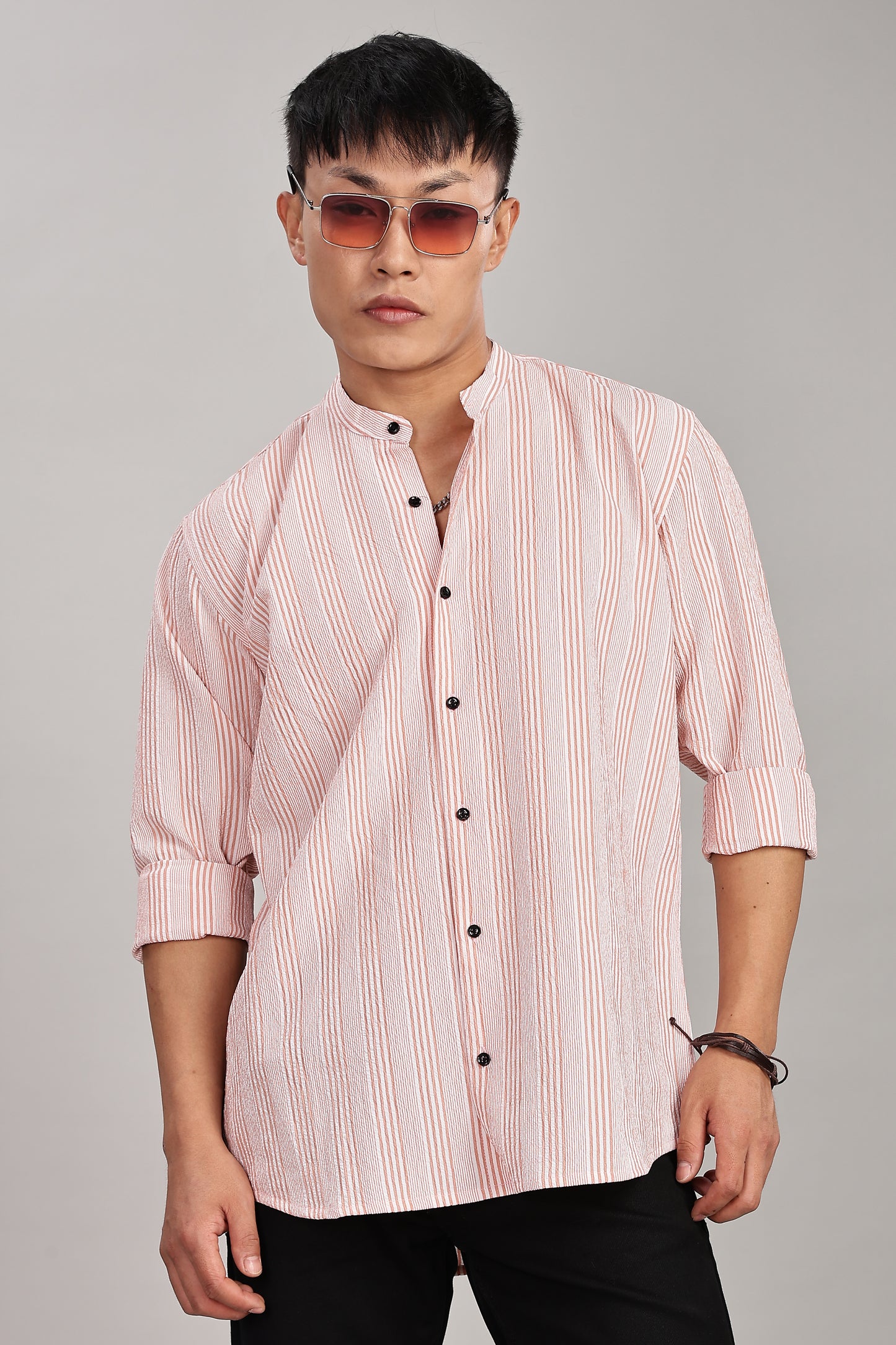 Men's Trendy Long Sleeve Striped Shirt(ORANGE)