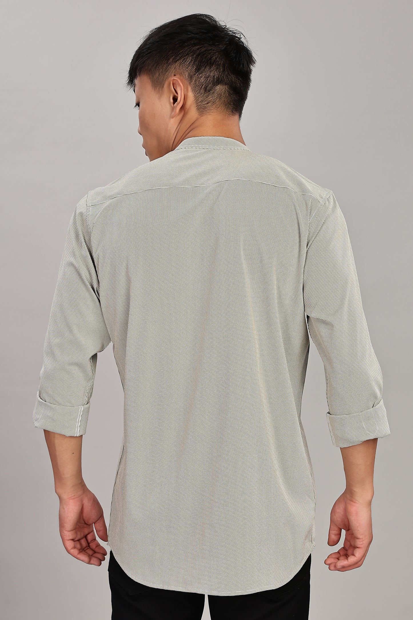 Men's Casual Mandarin Collar Shirt(OLIVE-GREEN) – Premium Cotton Blend