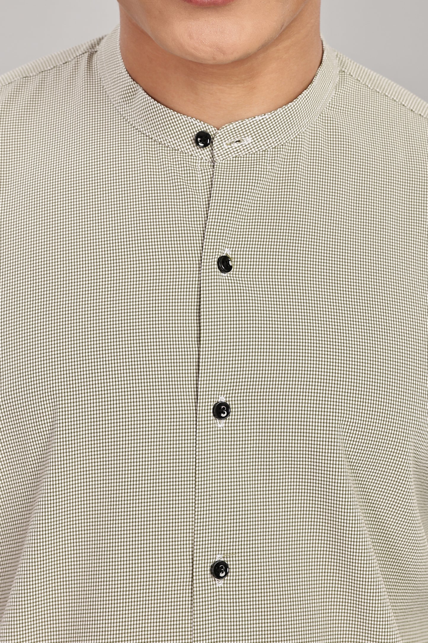 Men's Casual Mandarin Collar Shirt(OLIVE-GREEN) – Premium Cotton Blend