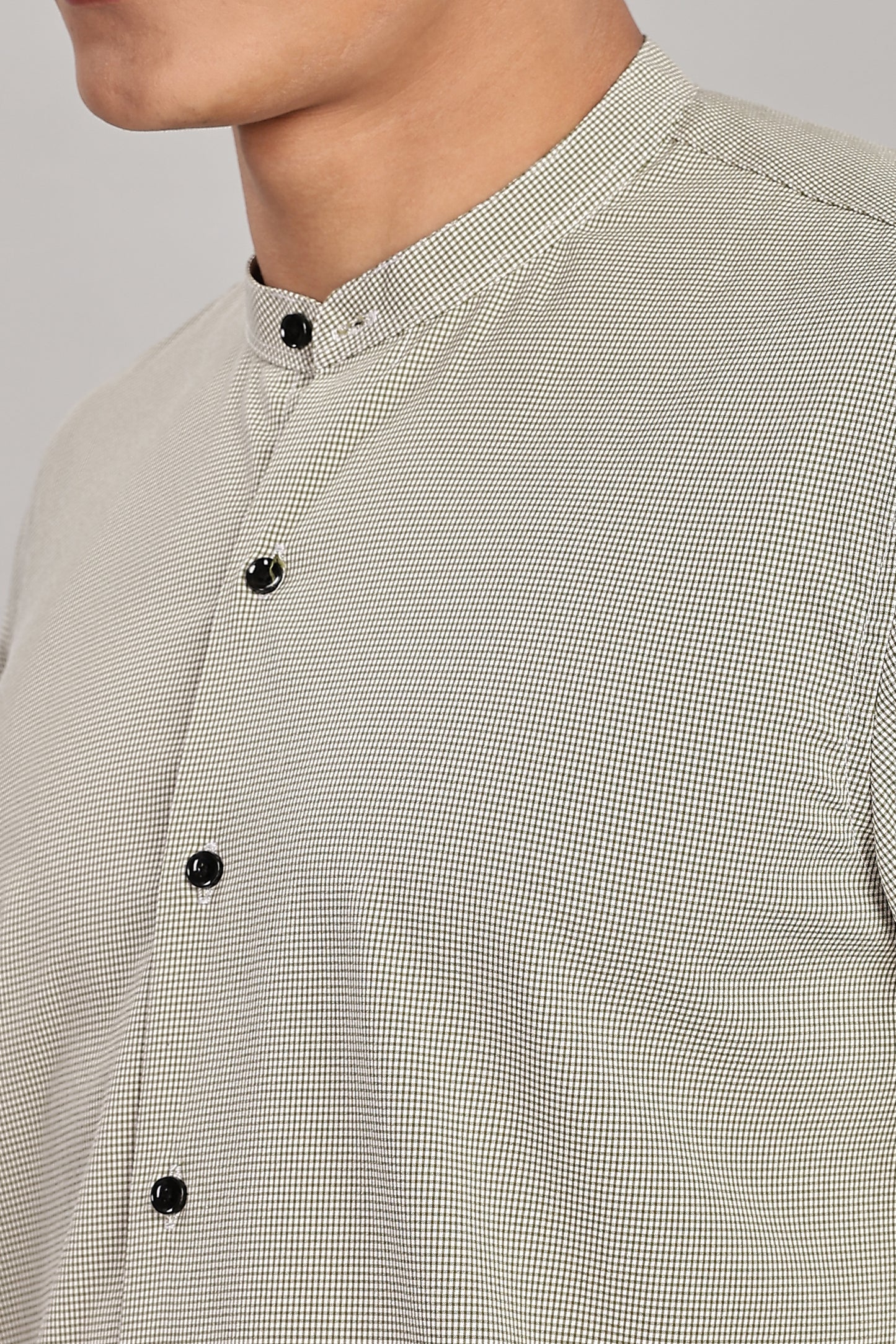 Men's Casual Mandarin Collar Shirt(OLIVE-GREEN) – Premium Cotton Blend
