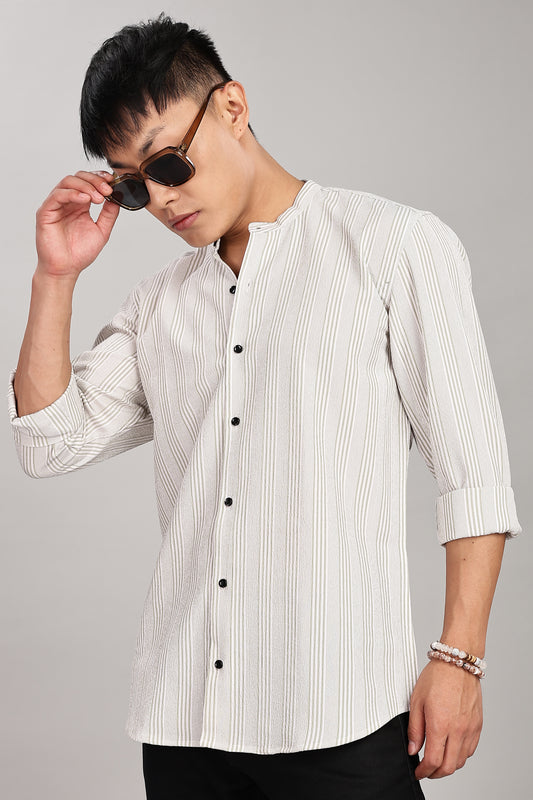 Men's Trendy Long Sleeve Striped Shirt(OFF-WHITE)