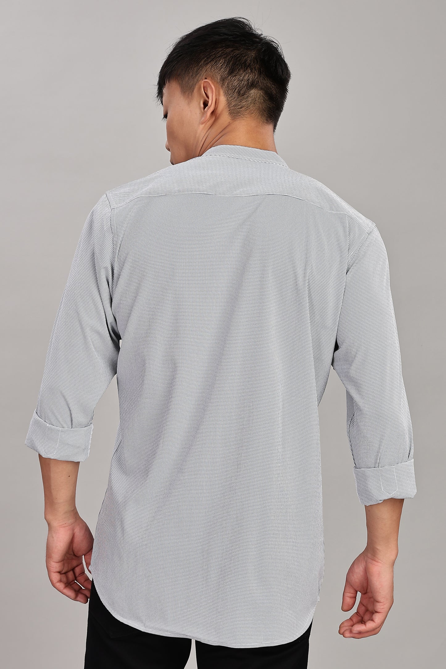 Men's Casual Mandarin Collar Shirt(Grey) – Premium Cotton Blend